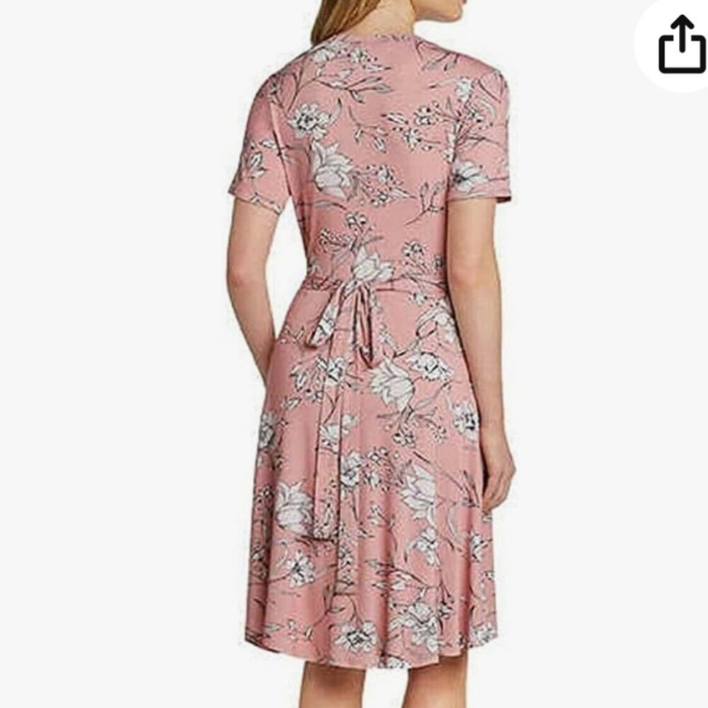 MATTY M Blush Pink faux wrap Dress Short Sleeve Jersey floral Cottagecore  L - Picture 2 of 14
